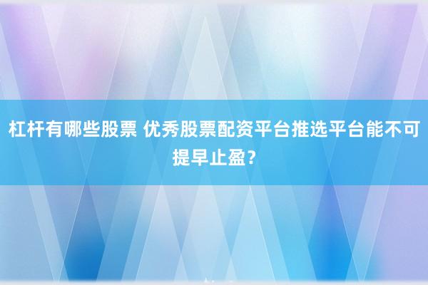 杠杆有哪些股票 优秀股票配资平台推选平台能不可提早止盈？